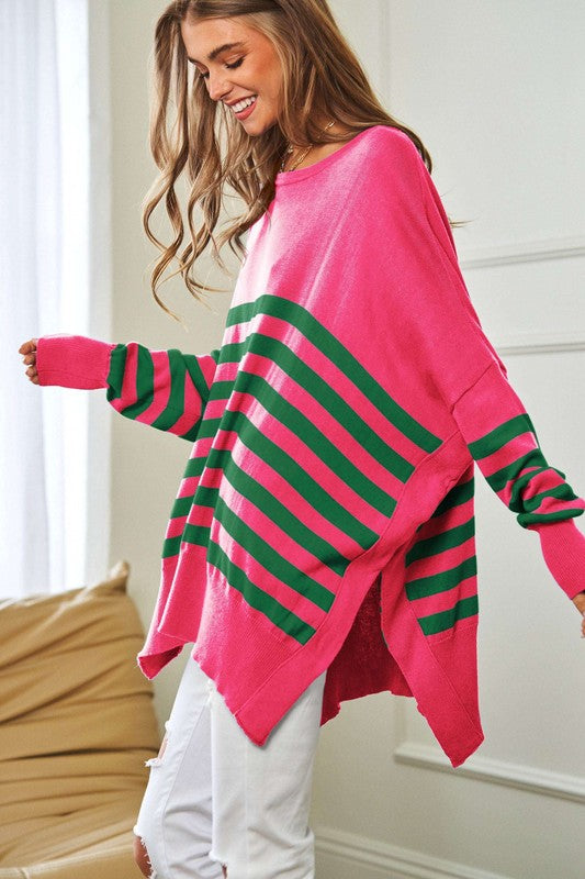 South Campus Striped Elbow Patch Slouchy Sweater Top