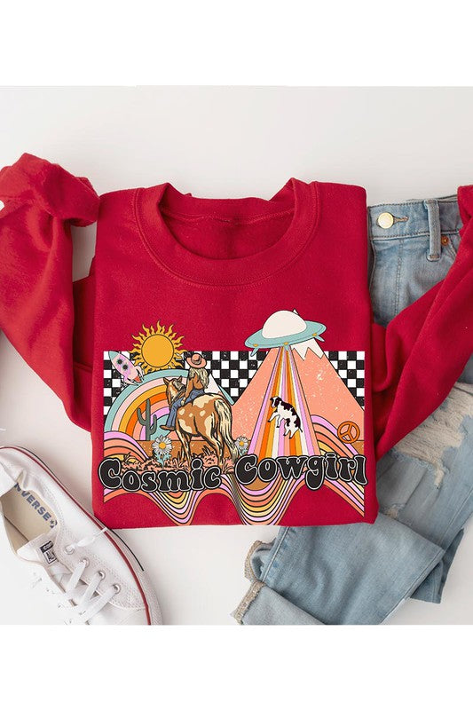 Cosmic Space Cowgirl Graphic Fleece Sweatshirt