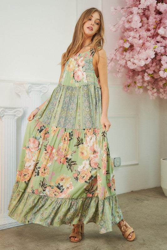 Garden Escape Tiered Full Skirt Maxi Dress