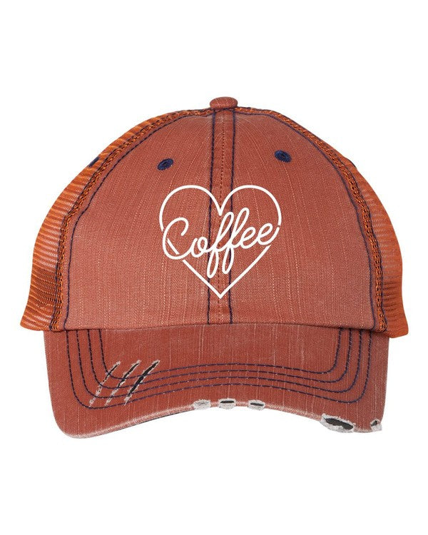 Heart Coffee Embroidered Trucker Hat