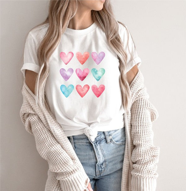 Pastel Color 9 Hearts Graphic Tee