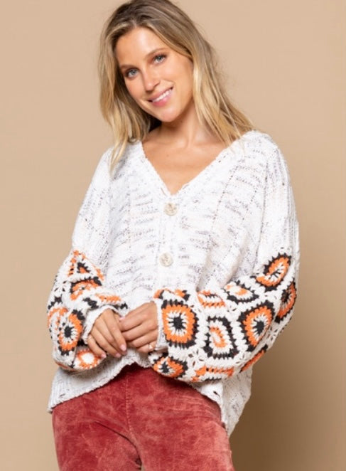 Meet Me at Grams Crochet Sleeve Cardigan Sweater