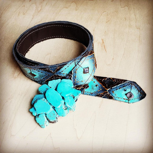 Blue Navajo Belt With Turquoise Slab Buckle 50 inch