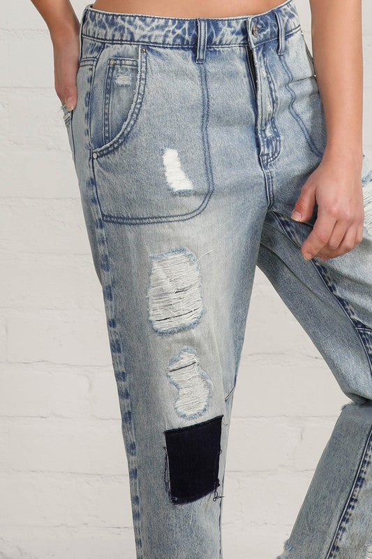 Mud City Vintage Patched Slouch Jeans