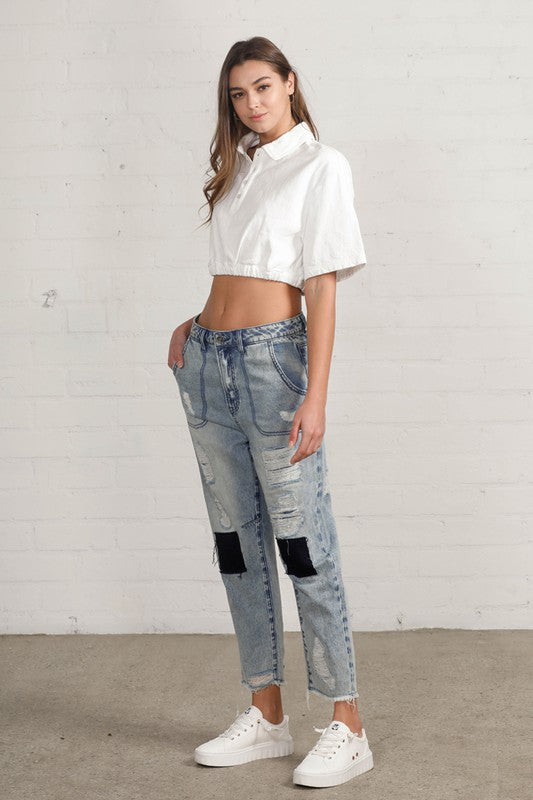 Mud City Vintage Patched Slouch Jeans