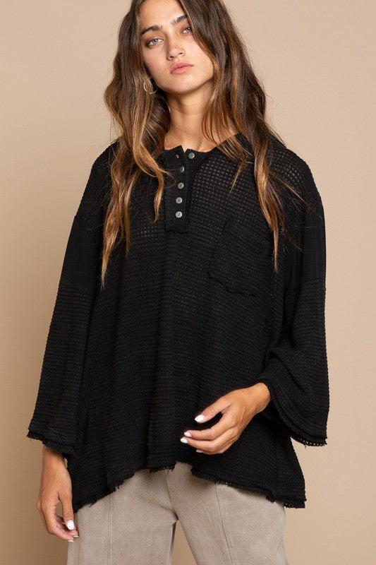 Student Union Bell Sleeve Oversized Hooded Sweater Top