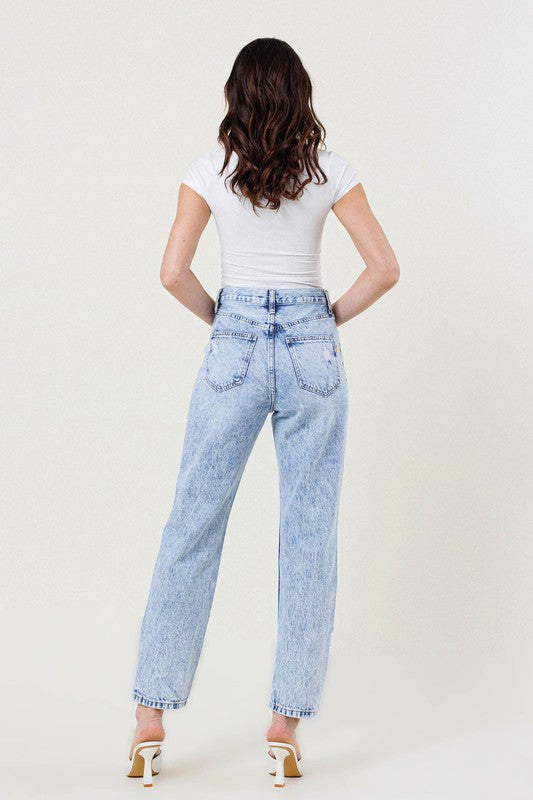Ione Vintage Acid Washed High Waisted Straight Leg Jeans