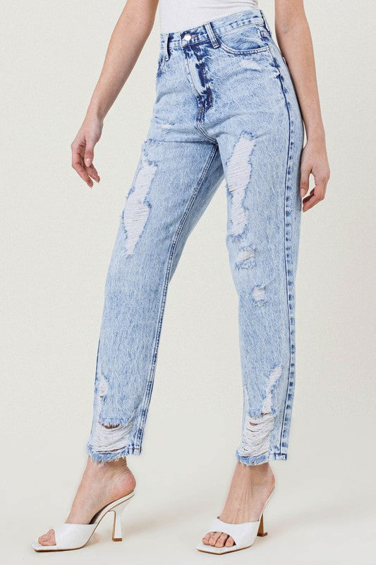 Ione Vintage Acid Washed High Waisted Straight Leg Jeans