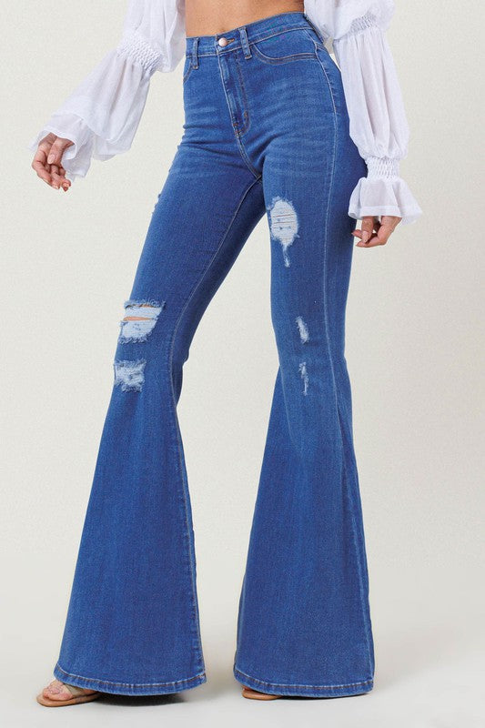 Kaden High Rise Distressed Flare Jeans