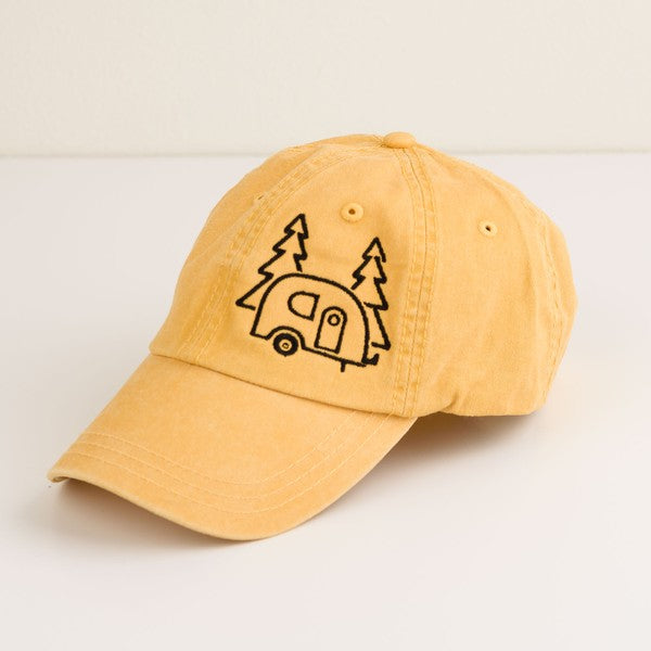 Camper + Trees Embroidered Baseball Cap