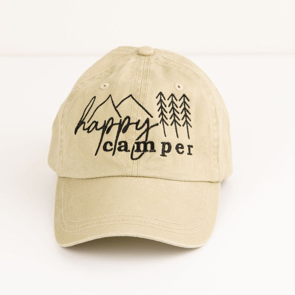 Happy Camper + Trees Embroidered Baseball Cap
