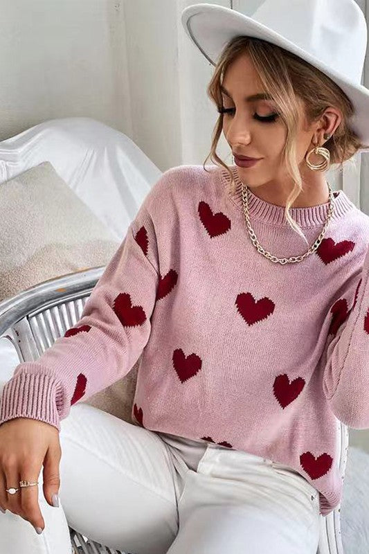 Heart On My Sleeve High Round Neck Sweater (2 Colors)