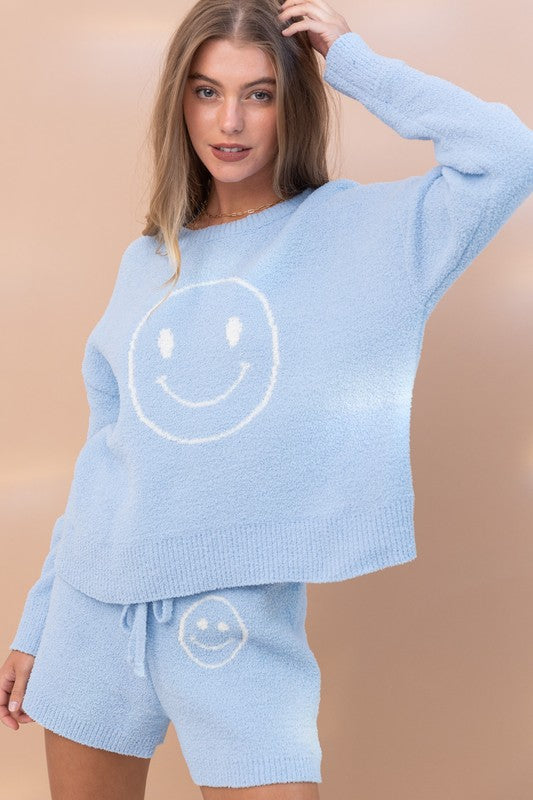 Today Was A Good Day Smiley Face Soft Plush Top + Shorts Set
