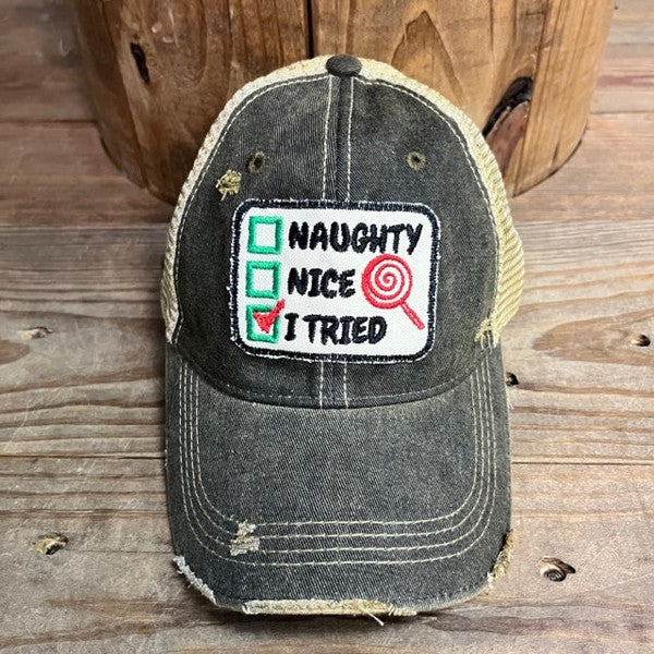 Santa, I Tried Embroidered Patch Christmas Trucker Hat