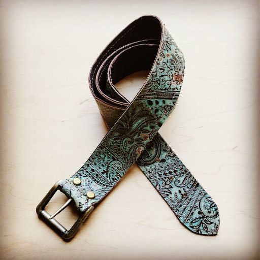 Agave Paisley Brown Genuine Leather Belt 44 inch