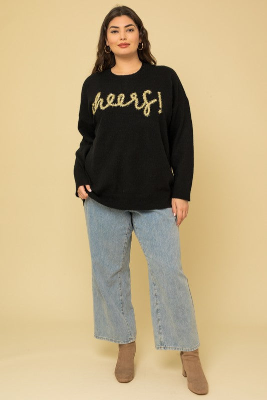 Curves Cheers To Tinsel Embellished Pullover Sweater