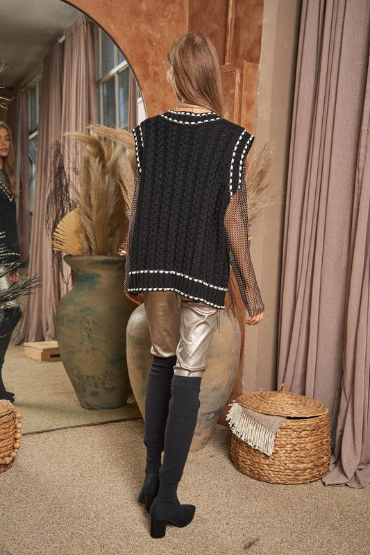 Galentine’s Pics Contrast Stitch V-Neck Sweater Vest