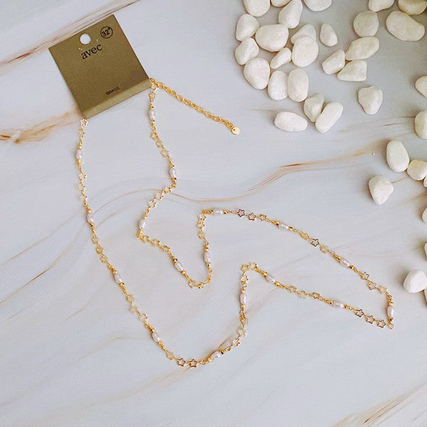 Starry Pearls Long Chain Necklace