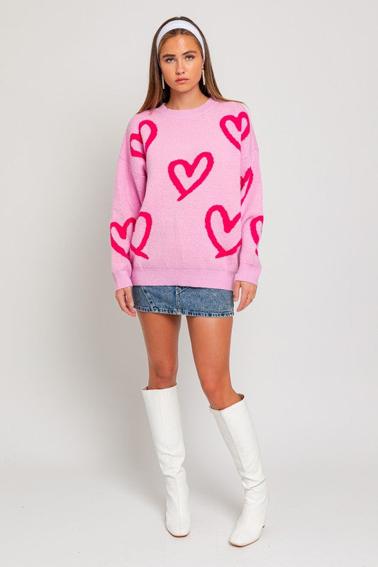 Love Language Pink Heart Print Sweater