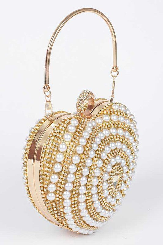 Sweet Heart Pearl Studded Metal Clutch