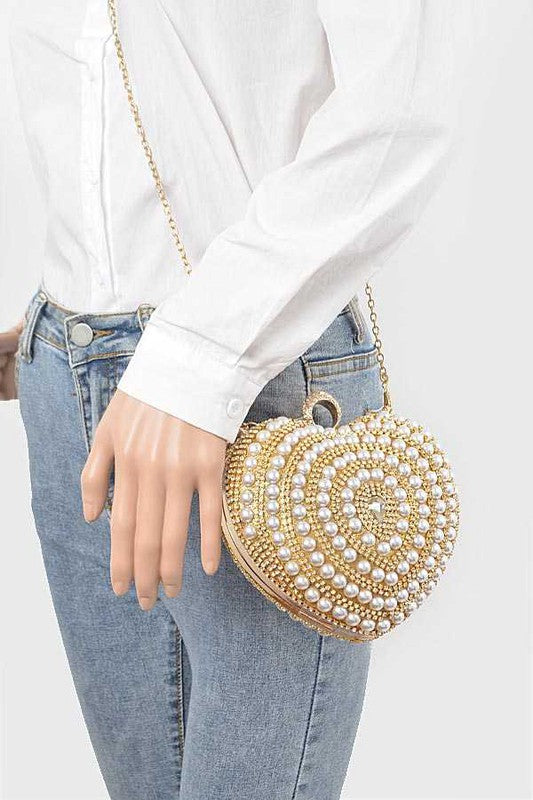 Sweet Heart Pearl Studded Metal Clutch