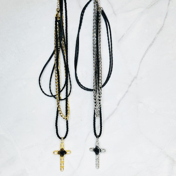 Gypsy Rose + Pearls Layered Cross Necklace