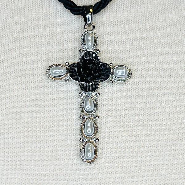 Gypsy Rose + Pearls Layered Cross Necklace