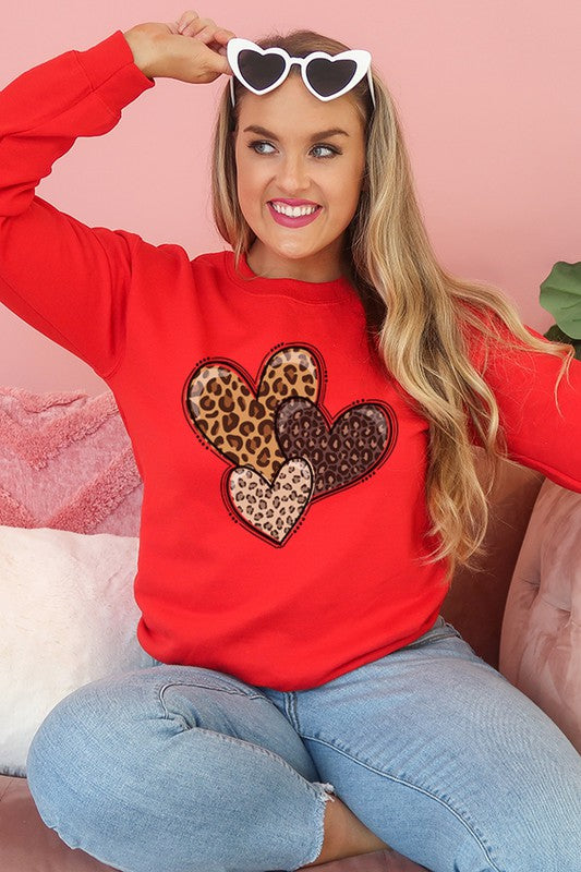 The Throuple Leopard Hearts Graphic Fleece Sweatshirt