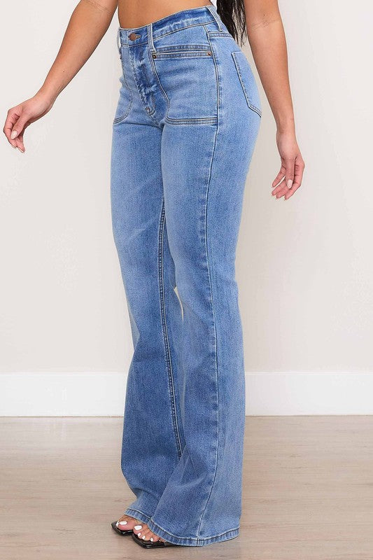Daydreamer Denim Square Pocket High Waist Bootcut Jeans