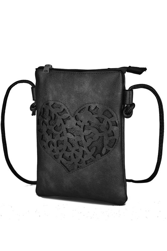 Heart On A String Vegan Leather Cutwork Crossbody Bag