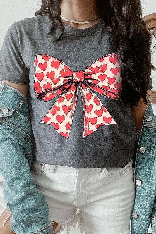 Coquette Heart Patterned Bow Graphic Tee