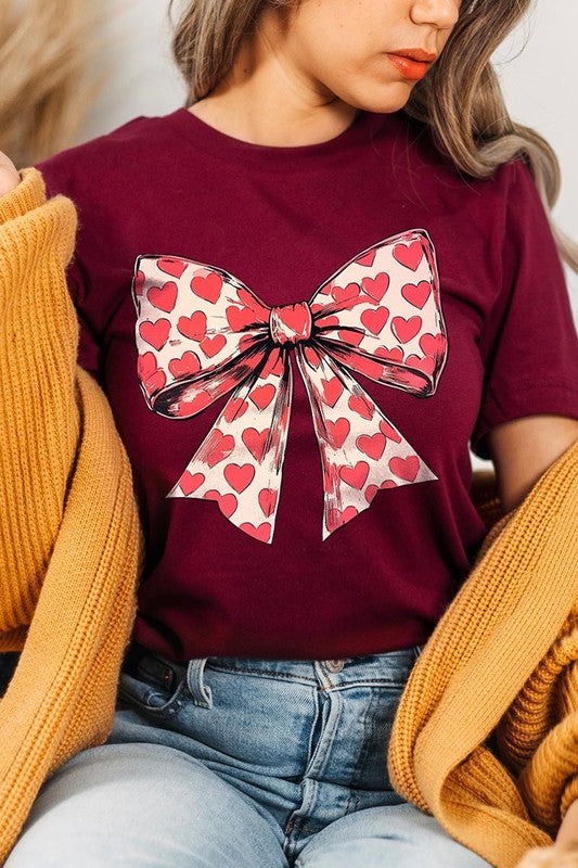 Coquette Heart Patterned Bow Graphic Tee