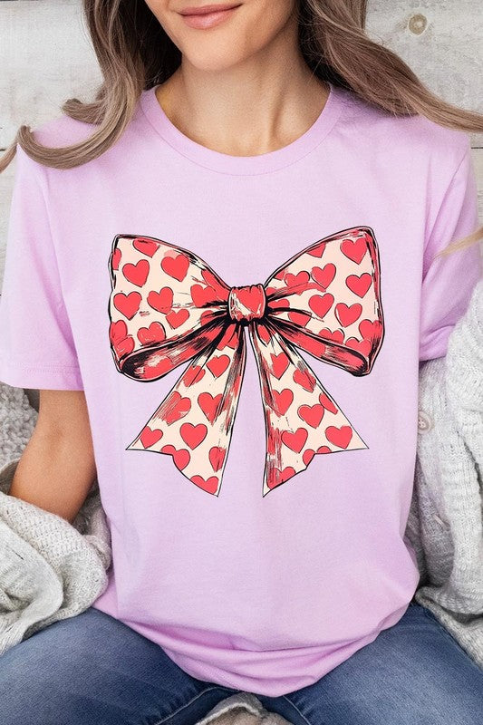 Coquette Heart Patterned Bow Graphic Tee