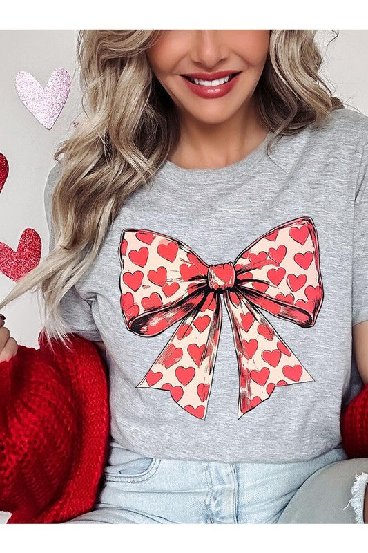 Coquette Heart Patterned Bow Graphic Tee