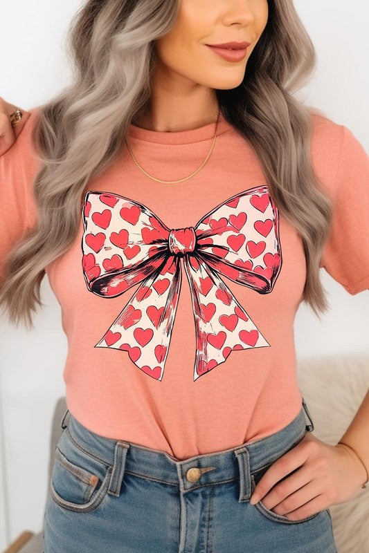 Coquette Heart Patterned Bow Graphic Tee