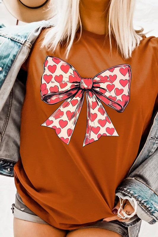 Coquette Heart Patterned Bow Graphic Tee