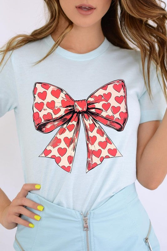 Coquette Heart Patterned Bow Graphic Tee