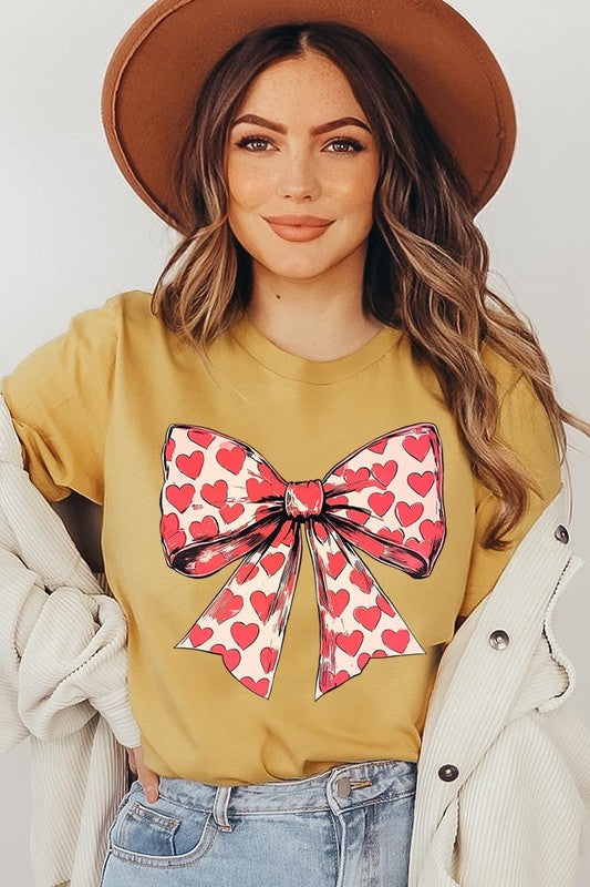 Coquette Heart Patterned Bow Graphic Tee