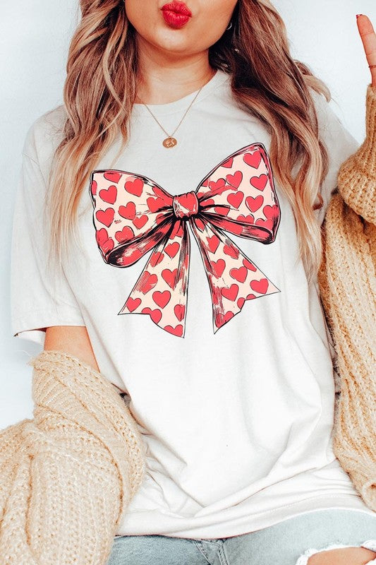 Coquette Heart Patterned Bow Graphic Tee