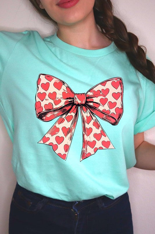 Coquette Heart Patterned Bow Graphic Tee