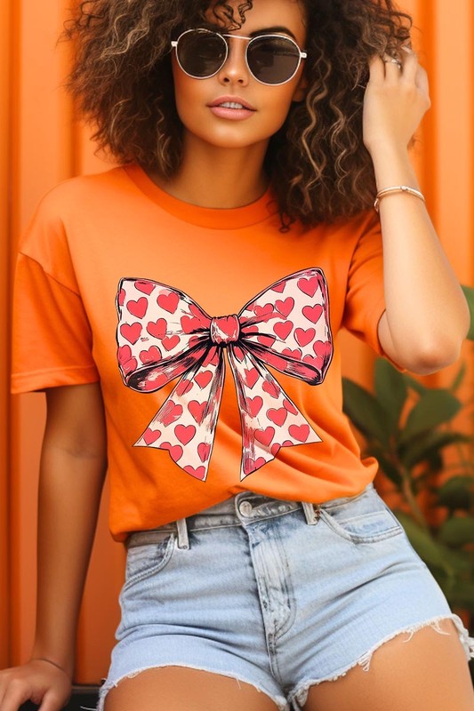 Coquette Heart Patterned Bow Graphic Tee