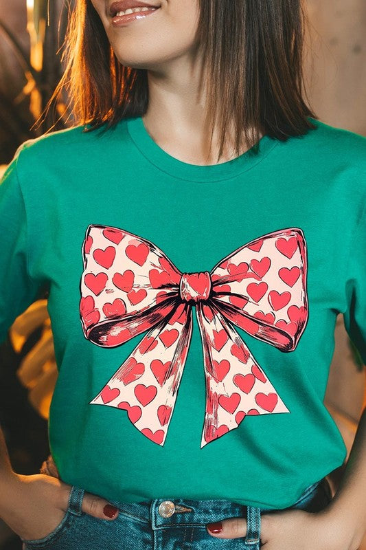 Coquette Heart Patterned Bow Graphic Tee