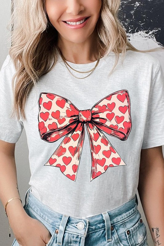 Coquette Heart Patterned Bow Graphic Tee