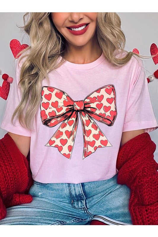 Coquette Heart Patterned Bow Graphic Tee