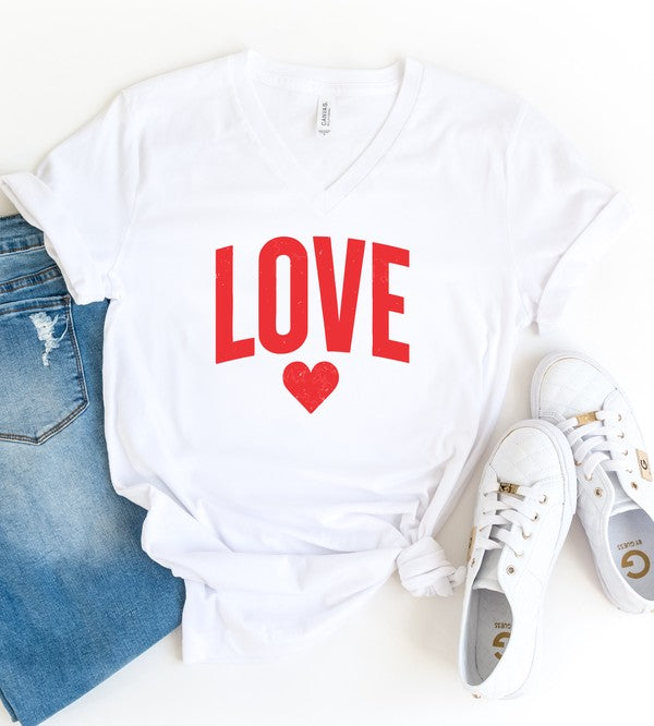 Love + Heart Short Sleeve V Neck Graphic (2X to 3X)