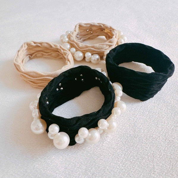 Pearls And Solid Hair Ties Set Of 4