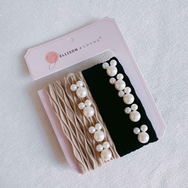 Pearls And Solid Hair Ties Set Of 4