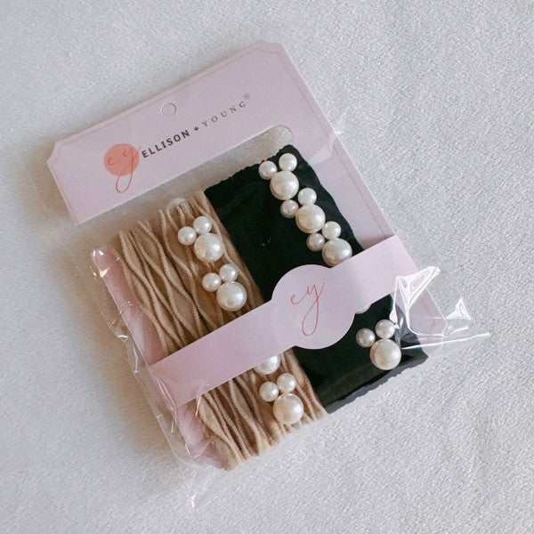 Pearls And Solid Hair Ties Set Of 4