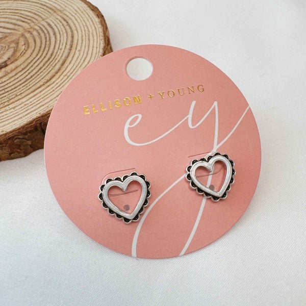 Open Heart Scallop Edged Earrings