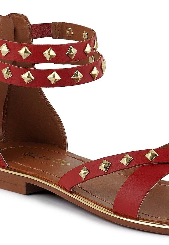 Rag & Co Stud Embellished Leather Gladiator Sandal